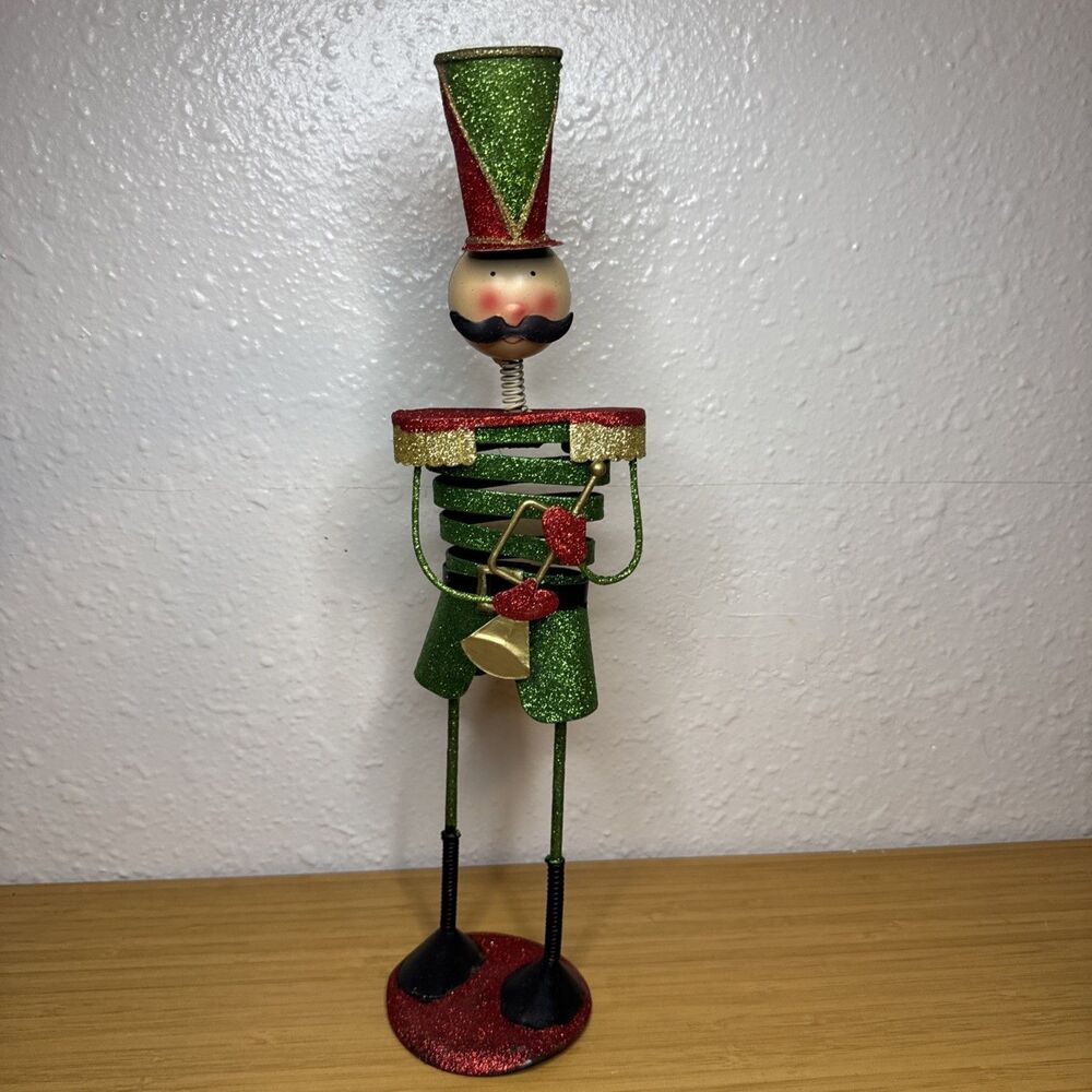 Vintage Metal Nutcracker Toy Soldier Figurine Christmas Decor Trumpet Horn